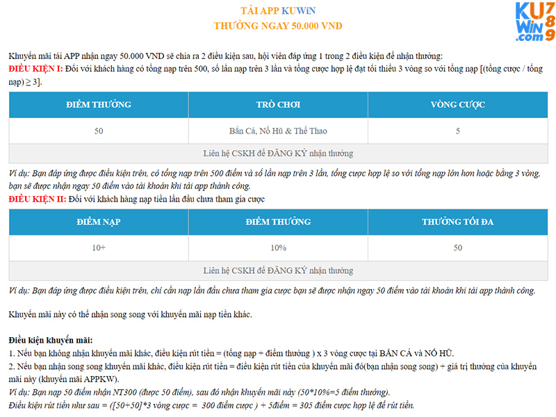 Chi tiết khuyến mãi tải App thưởng 50K ngay và luôn