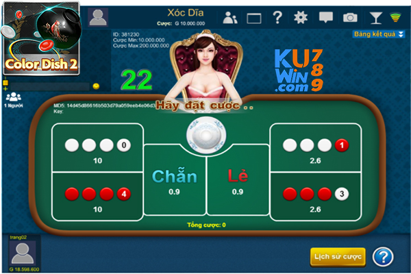 Bàn đặt cược tại game bài 3D xóc đĩa 2 tại KUWIN